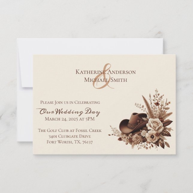 Moderno País Elegante Invitación Occidental-Floral (Anverso)