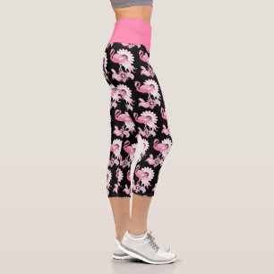 Moderno paisley negra rosa Flamingo Capri Leggings