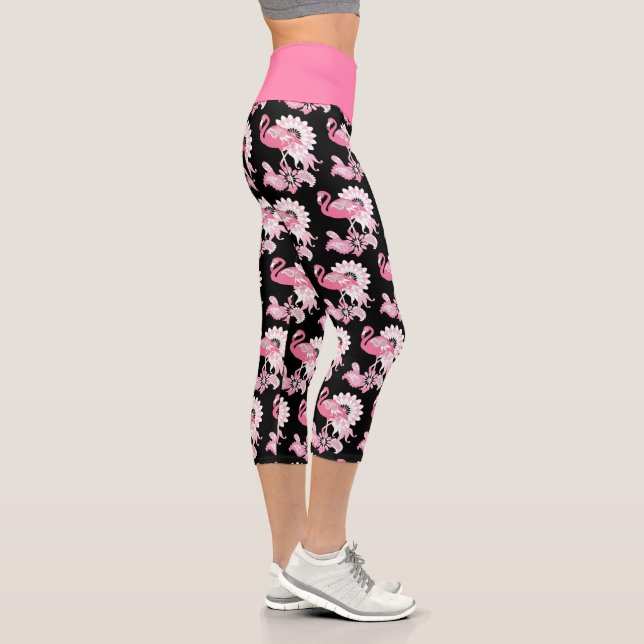 Moderno paisley negra rosa Flamingo Capri Leggings (Derecha)