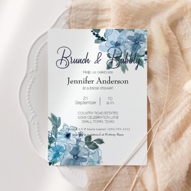 Moderno Pastel Blue Watercolor Bridal Shower Brunc (Subido por el creador)
