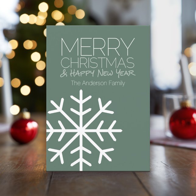 Moderno pastel de nieve de Navidad para Feliz Navi (Modern, Minimal Christmas Card with Large Snowflake)