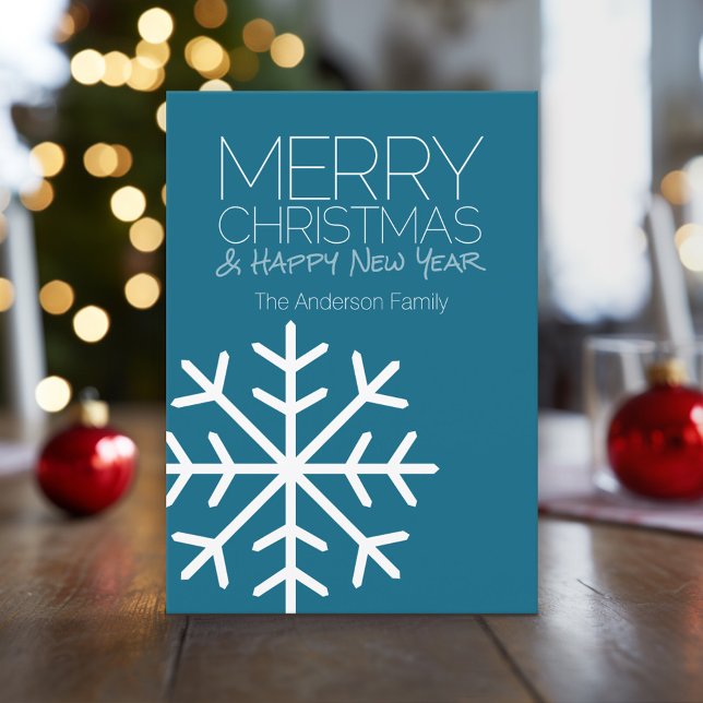Moderno pastel de nieve de Navidad para Feliz Navi (Modern, Minimal Christmas Card with Large Snowflake)
