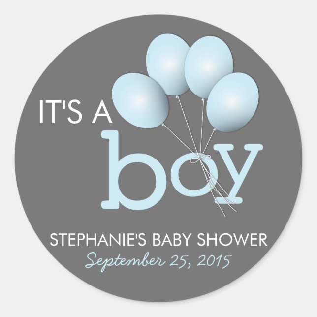 Moderno Pegatina Baby Shower de Blue Balloon Boy (Anverso)