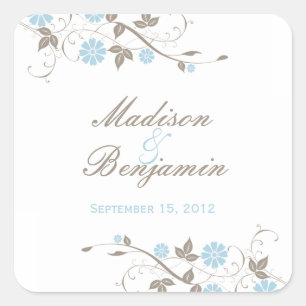Moderno Pegatina de Favor Floral - Aqua Blue