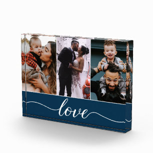 Moderno Personalizado 3 Fotos Love Script Blue