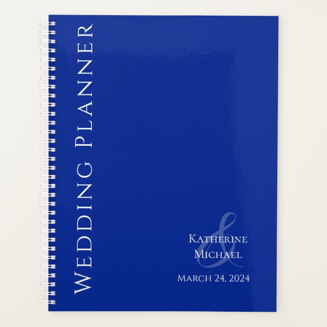 Moderno planificador azul y blanco-Boda (Anverso)