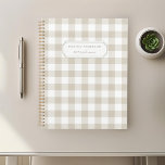 Moderno planificador de verificación de búfalos de<br><div class="desc">bloc de notas de planificador diseñado por personalizados con un patrón de comprobación de búfalo beige con nombre personalizado.</div>