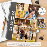 Moderno planificador personalizado de 6 Collages d<br><div class="desc">Crea tu propio planificador personalizado utilizando esta plantilla de collage de fotos fácil de cargar con 6 fotos en la parte delantera con el año, tu nombre familiar, tu nombre u otro texto personalizado y una foto de tamaño completo en la parte posterior. CAMBIOS: Puede cambiar el fondo y los...</div>