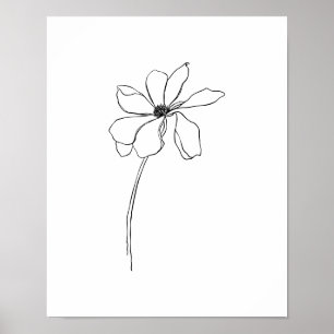 Moderno Poster de Arte de Línea de Flores Simples