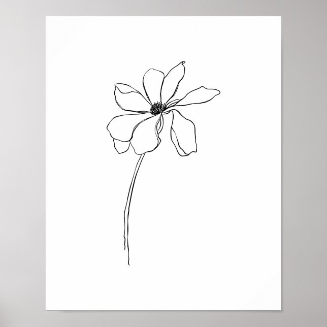 Moderno Poster de Arte de Línea de Flores Simples (Frente)