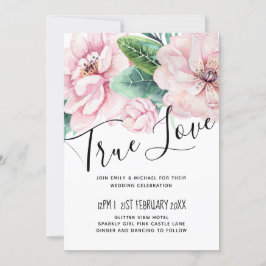 Moderno presupuesto de Boda negro con flores rosad