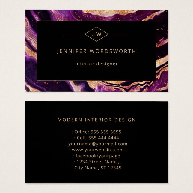 Moderno Profesional Purple Black Abstract Agate (Anverso y reverso)