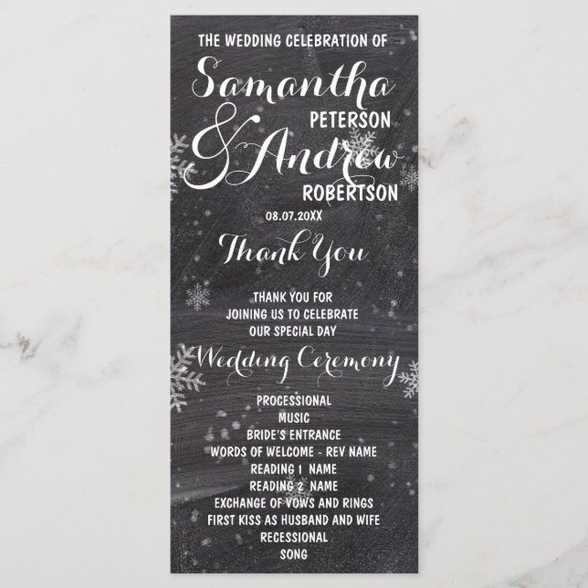 Moderno programa de boda en pizarra de copas de ni (Anverso)