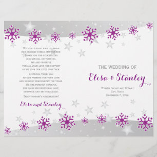 Moderno programa de bodas de copos de nieve morado