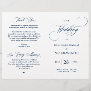 Moderno programa de casamiento azul y plegable de
