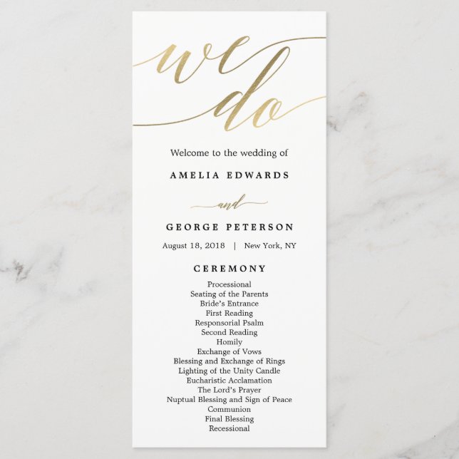 Moderno programa de ceremonias de Boda de guión fa (Anverso)