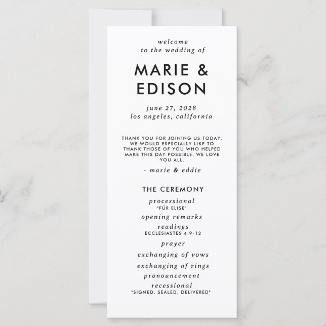 Moderno programa de matrimonio simple y Minimalist (Anverso)