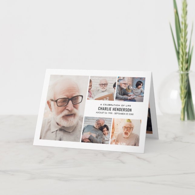 Moderno Programa Funeral De 7 Fotografías Con Bio  (Anverso)