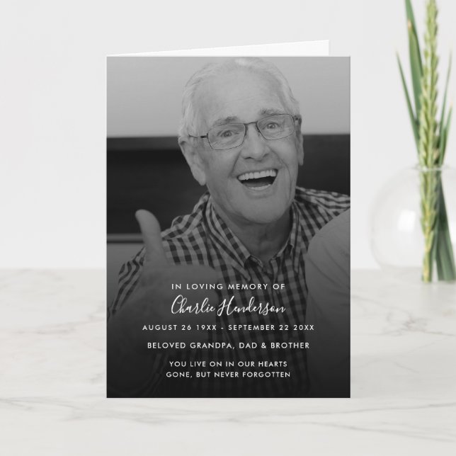 Moderno programa funeral de fotos en blanco y negr (Anverso)