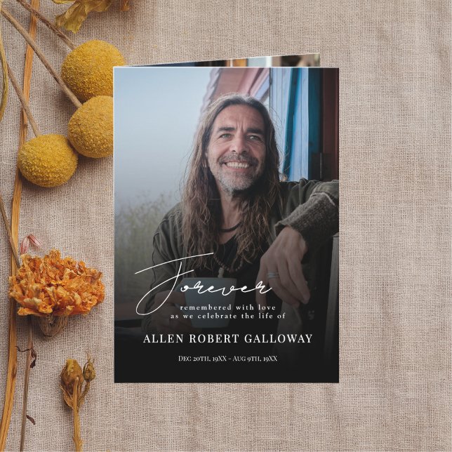 Moderno programa funeral plegado con foto de guión (Subido por el creador)