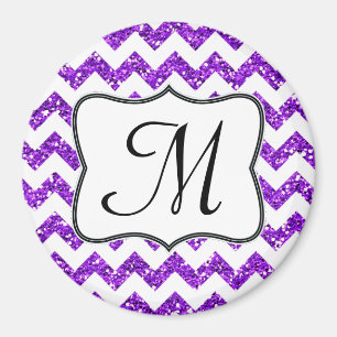 Moderno Purp Glitte Chevron Monograma Imán Inicial