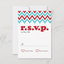 Moderno Red y Aqua Chevron & Lovebirds RSVP