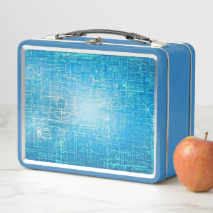 Moderno retro Blueprint Metalizado Lunch Box