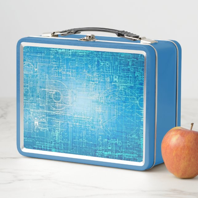 Moderno retro Blueprint Metalizado Lunch Box (In situ)