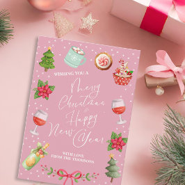 Moderno Rosa Festivo Feliz Navidad y Año Nuevo