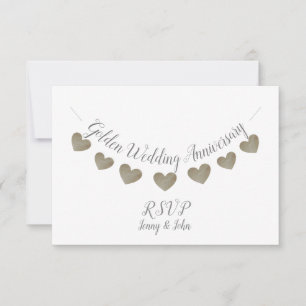Moderno RSVP 50 aniversario blanco de boda dorado