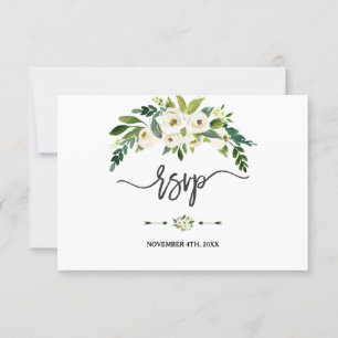 Moderno RSVP de escritura a mano floral blanco flo