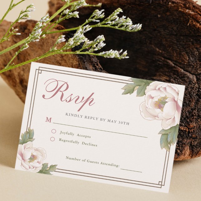 Moderno Rubor Retro Boda floral Peonia Rosa RSVP (Subido por el creador)