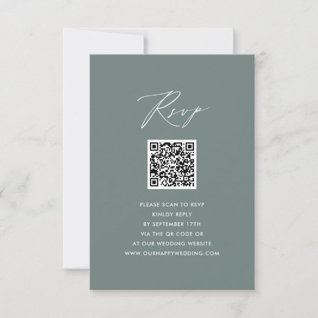Moderno Sage Green Elegant Script QR Wedding RSVP (Anverso)