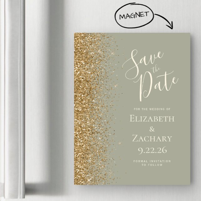 Moderno Sage Green Gold Save the Date Magnetic Car (Subido por el creador)
