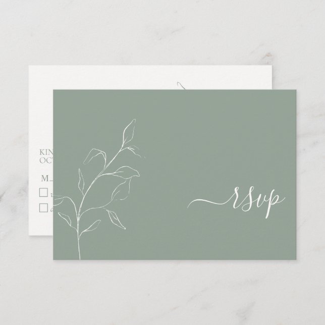 Moderno Sage Green Script Botánico Sin Menú RSVP (Anverso / Reverso)