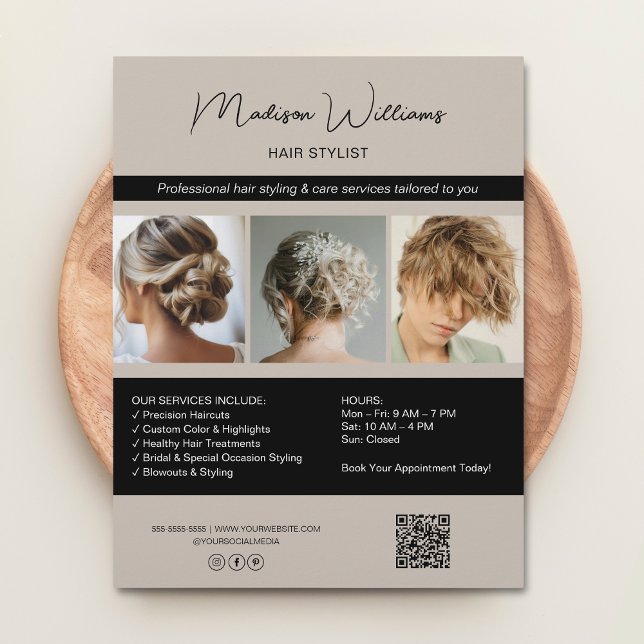 Moderno Salon Hair Stylist Services QR Flyer (Modern Salon Hair Stylist Services QR Flyer)