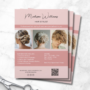 Moderno Salon Hair Stylist Services QR Pink Flyer