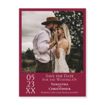Moderno Save the Date Photo Cranberry Red Magnet