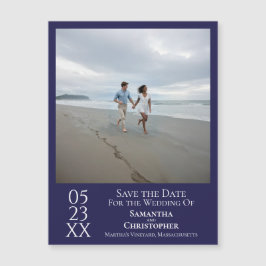 Moderno Save the Date Photo Navy Blue Magnet