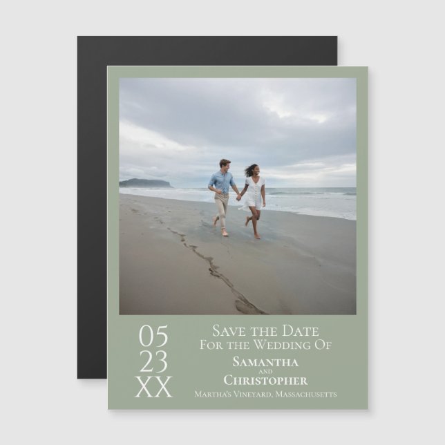 Moderno Save the Date Photo Sage Green Magnet (Anverso/Reverso)
