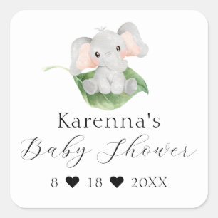 Moderno Sello para sobres Baby Shower Elephant Gre