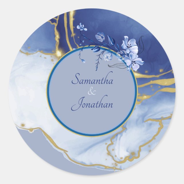 Moderno Sello para sobres Boda de mármol de Aqua B (Anverso)