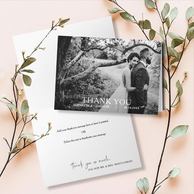 Moderno Simple Agradecimiento de Foto de Boda (Modern simple wedding photo fold thank you notes)