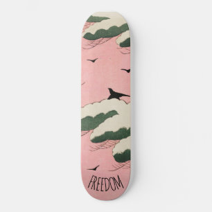 Moderno Skateboard de arte japonés con cielo rosa