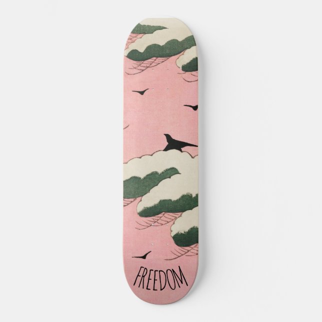 Moderno Skateboard de arte japonés con cielo rosa (Anverso)