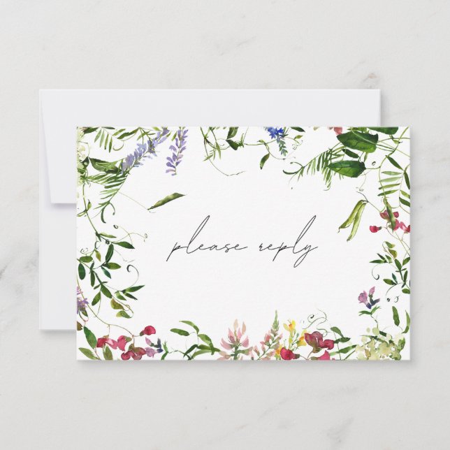 Moderno Summer Wildflower Watercolor Wedding RSVP (Anverso)