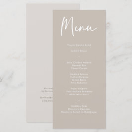 Moderno Taupe Beige Caligrafía Boda Menú de cena