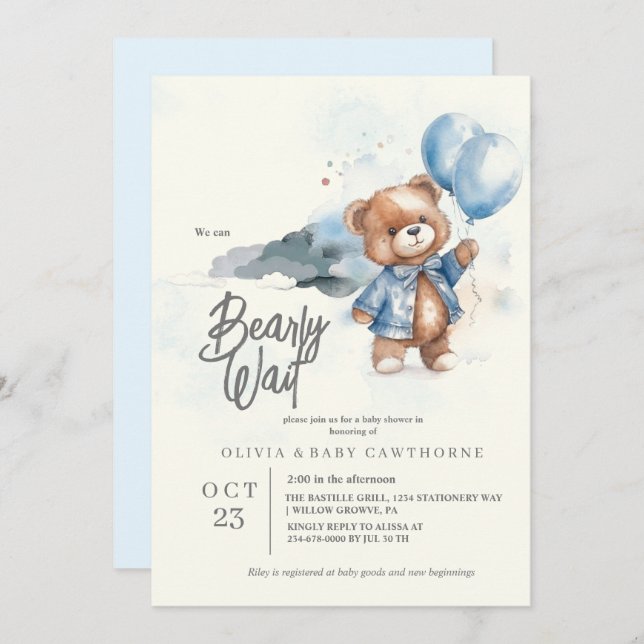 Moderno Teddy Bear Niño Bebé Invitación a la ducha (Anverso / Reverso)