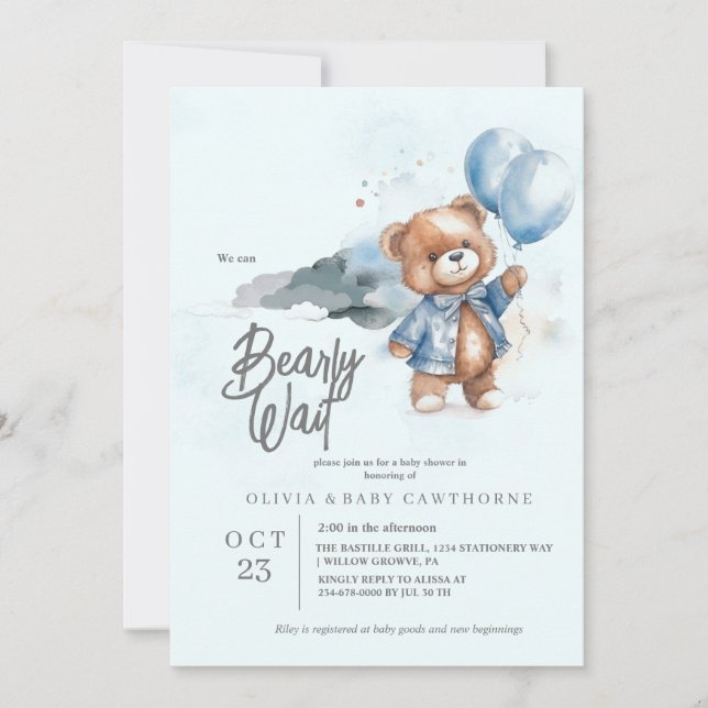 Moderno Teddy Bear Niño Bebé Invitación a la ducha (Anverso)