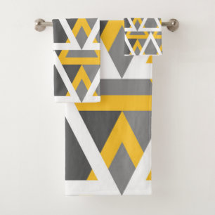 Moderno, triángulos, amarillo mostaza, blanco, gri